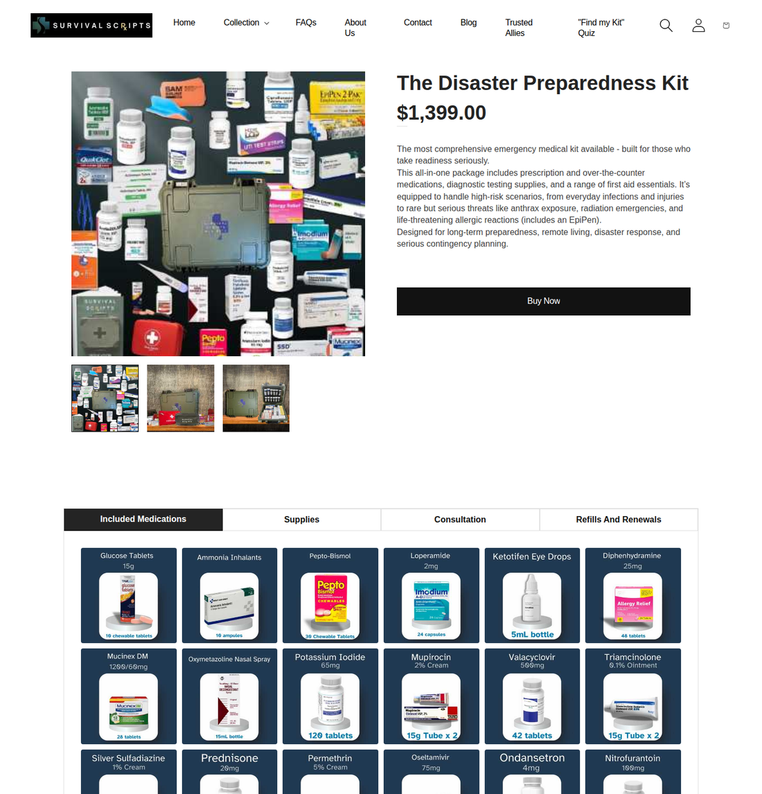 The previous product page for the Disaster Preparedness Kit